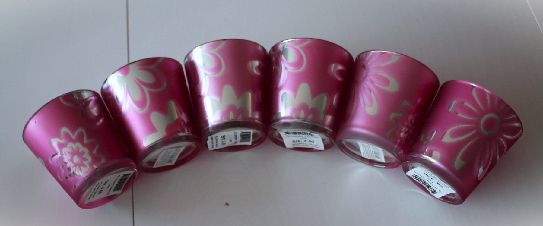 Portacandele: 6er Set Windlichter mit Blumen, Neu, Pink Silberglanz – Nuovo e nell'imballaggio originale da Hüttwilen venduto da pinti55