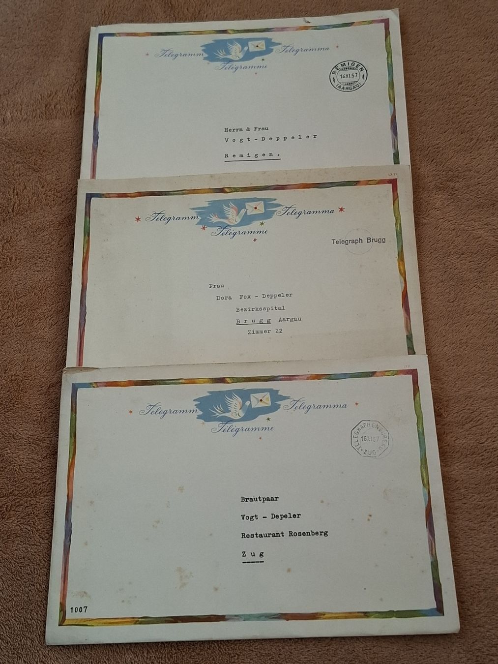 Documenti: Konvolut 3 alter Telegramme 1957/1959 – Usato da Riniken venduto da bro_slk8
