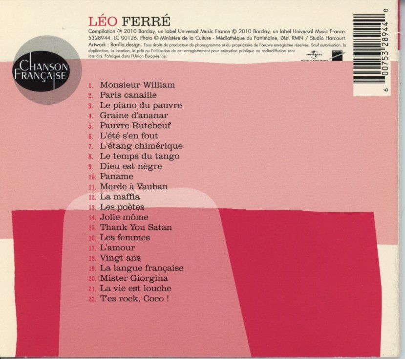 CD: CD - LEO FERRE (compilation Barclay 2010) – Usato da Morges venduto da evnocha3 1