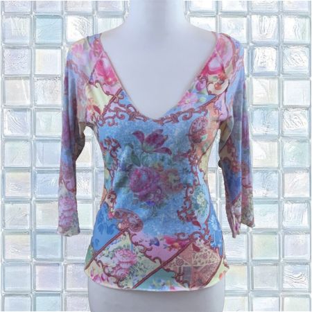 Vintage-Oberteil „Etoile du Monde“ mit Blumen- und Paisley-M
