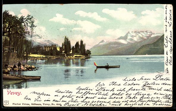 Cartoline postali: AK Vevey, Uferpartie mit Ruderbooten – Usato da Berlin venduto da bartko-reher
