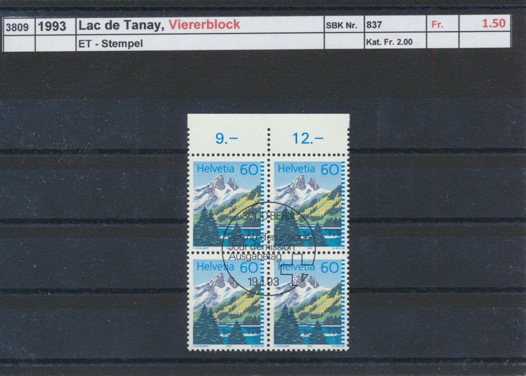 Alle Briefmarken: 1993 "Lac de Tanay", Viererblock, ET-Stempel – Gebraucht aus Winterthur von Zupogeru