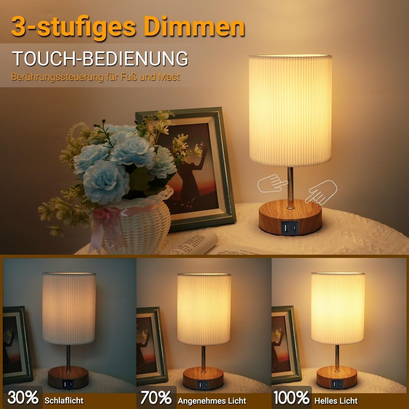 Lampade: Nachttischlampe Touch Dimmbar mit USB – Nuovo e nell'imballaggio originale da Nuglar venduto da SaleRitter 5