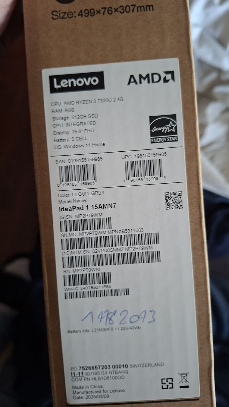 Lenovo Notebook: Lenovo ideapad 1 15AMN7 – Nuovo (secondo la descrizione) da Zürich venduto da mih_9rf2 8