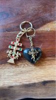 Porte-clés métal croix et coeur ange état neuf