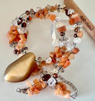 3-Strang Edelstein Collier Katzenauge Bergkristall 52–59 cm