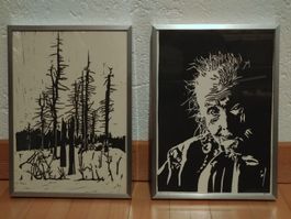 Gravures Noir et Blanc Encadrées - Art Unique d'Hiver Paysan