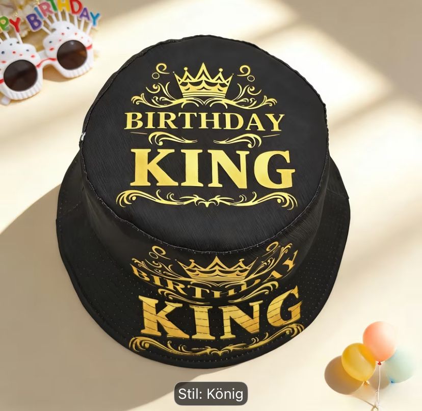 Copricapi, berretti & cappellini: Schwarzer "Birthday King" Fischerhut - Sommer Accessoire! – Nuovo e nell'imballaggio originale da Kollbrunn venduto da Rijeka33 2