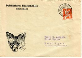 Brief, Pelztierfarm Beatushöhlen Sundlauenen nach Merligen