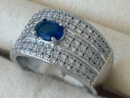 Luxus Elegante Gr.19/9 Ring Weiss/Blau Zirkonia Farbe Silber