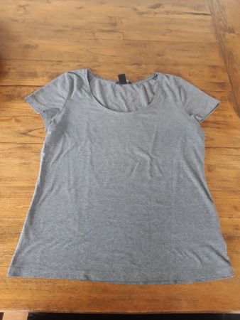 Grösse L graues Rundhals Basic T-Shirt casual