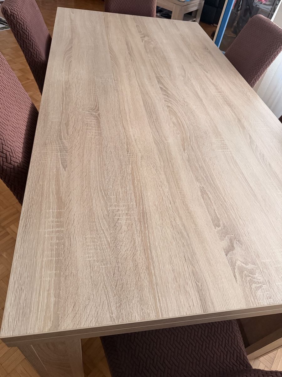 Set di tavolo e panche: Esstisch mit 6 Stühlen, Holzoptik, moderne Abdeckungen – Usato da Trimbach venduto da Schwaenchen 1