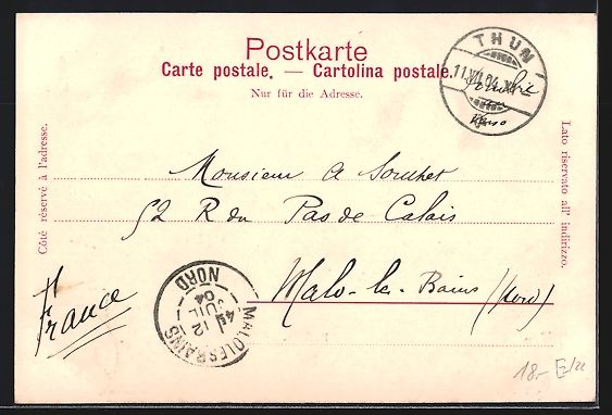 Cartoline postali: AK Thun, Rathaus mit Brunnen, 1904 – Usato da Berlin venduto da bartko-reher 1