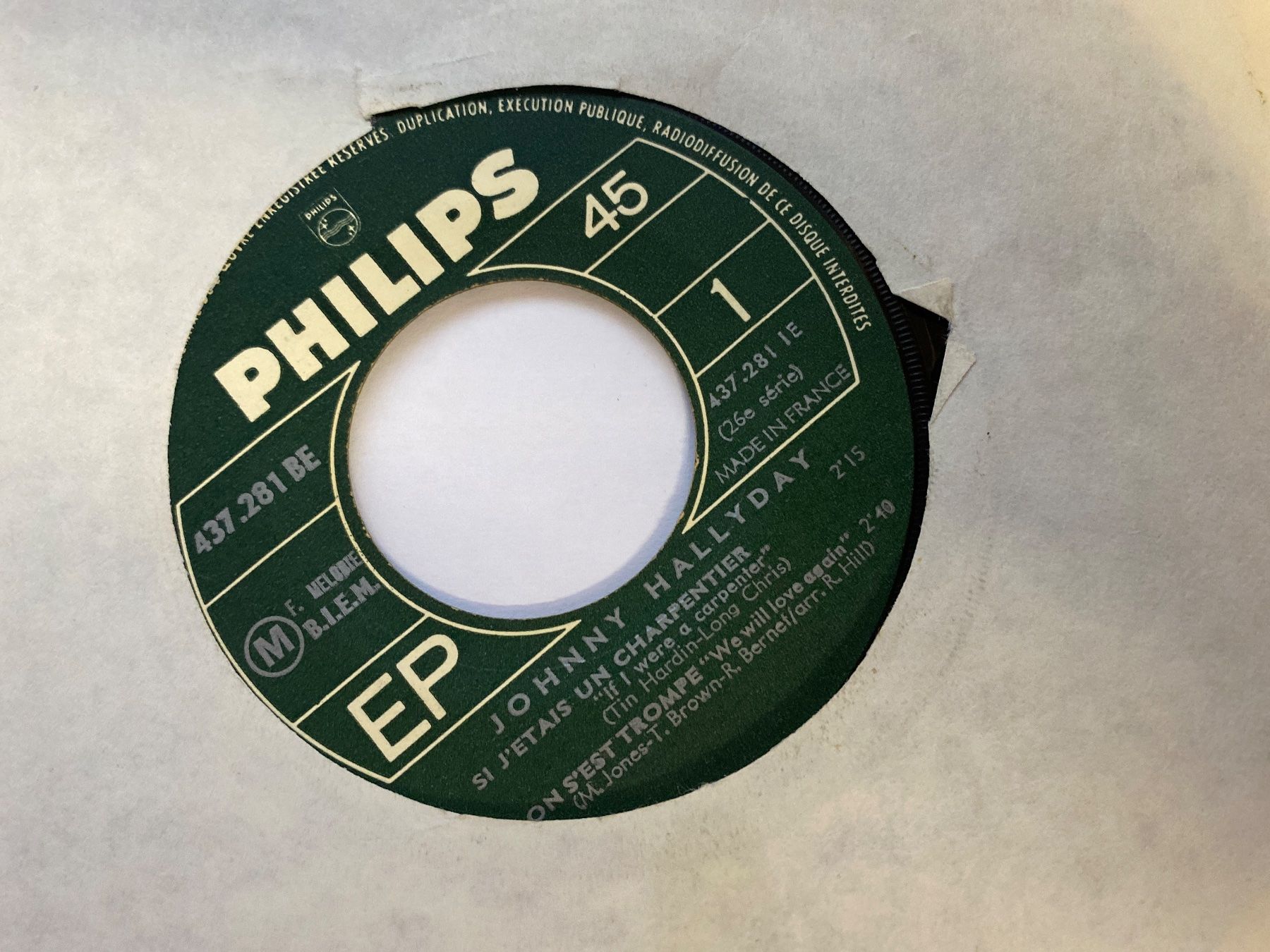 Dischi in vinile: Disque vinyle Johnny Hallyday 45T EP Philips – Usato da Le Brassus venduto da cinema13 1