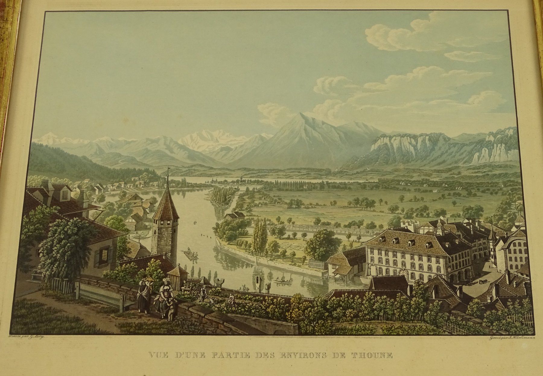 Incisioni: THUN, ALTKOLORIERTE AQUATINTA UM 1830 – Usato da Grüningen venduto da Kartensammler 1