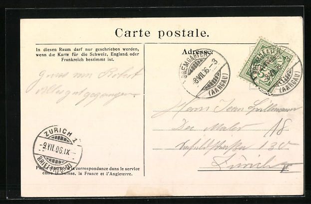 Cartoline postali: AK Bremgarten, Westfront mit Reuss, 1906 – Usato da Berlin venduto da bartko-reher 1