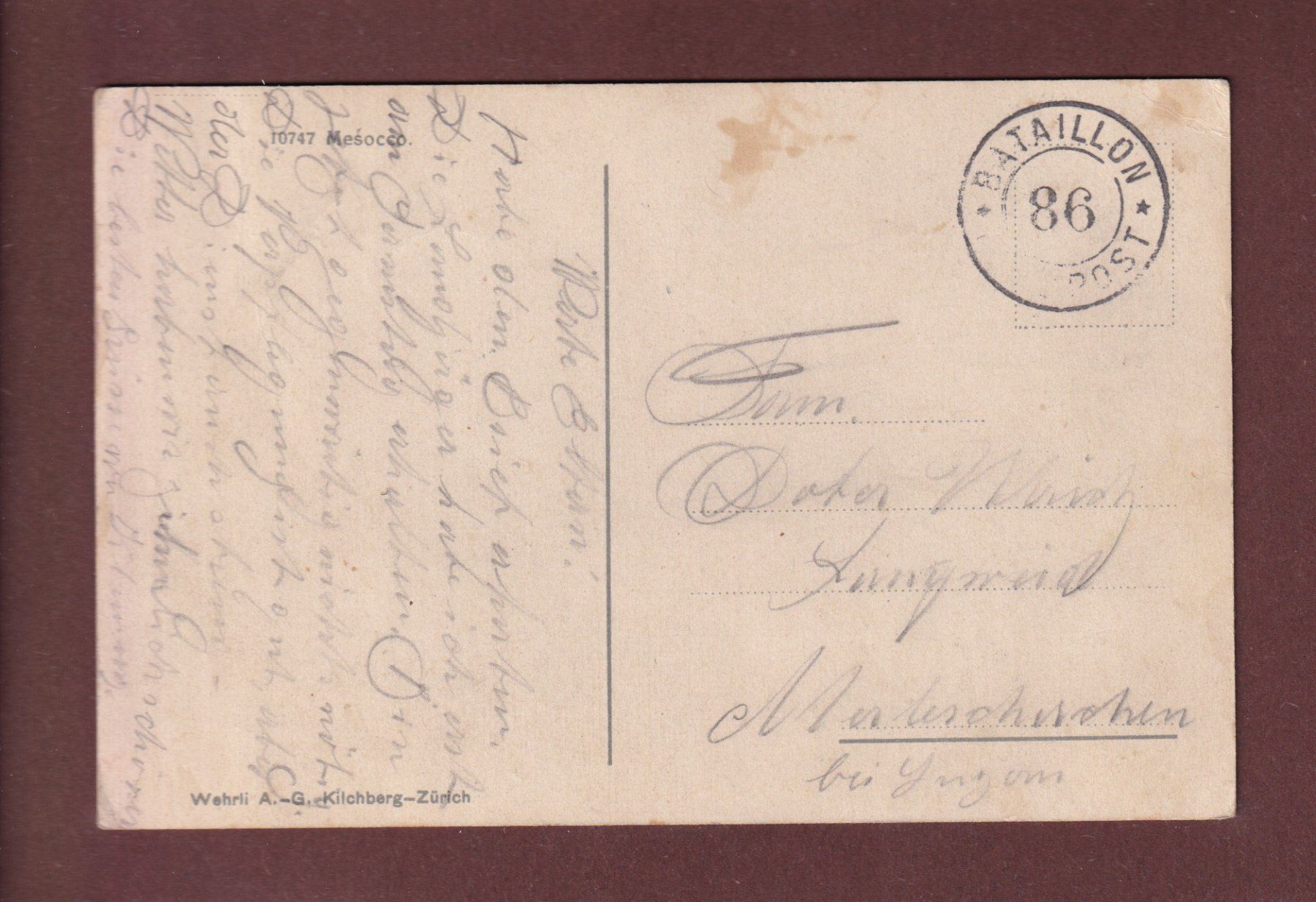 Ansichtskarten: BELLINZONA e dintorni - Mesocco - Feldpost – Gebraucht aus Pully von nicecards-shop 1