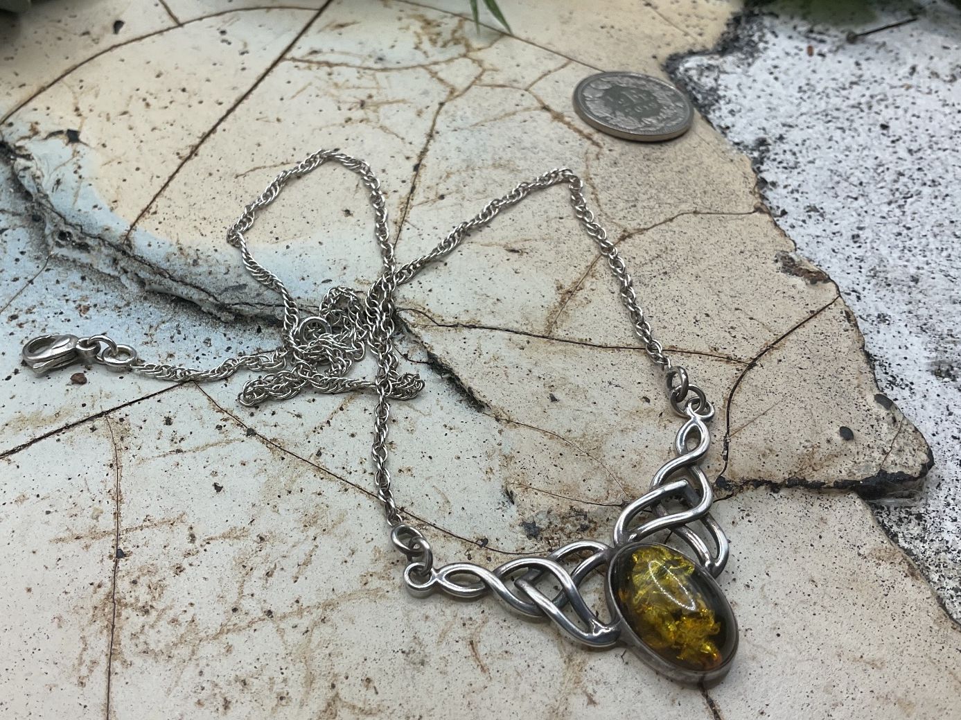 Ketten: Vintage Collier, Sterlingsilber mit Bernstein – Gebraucht aus luzern von Alpendorf1