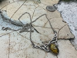 Vintage Collier, Sterlingsilber mit Bernstein