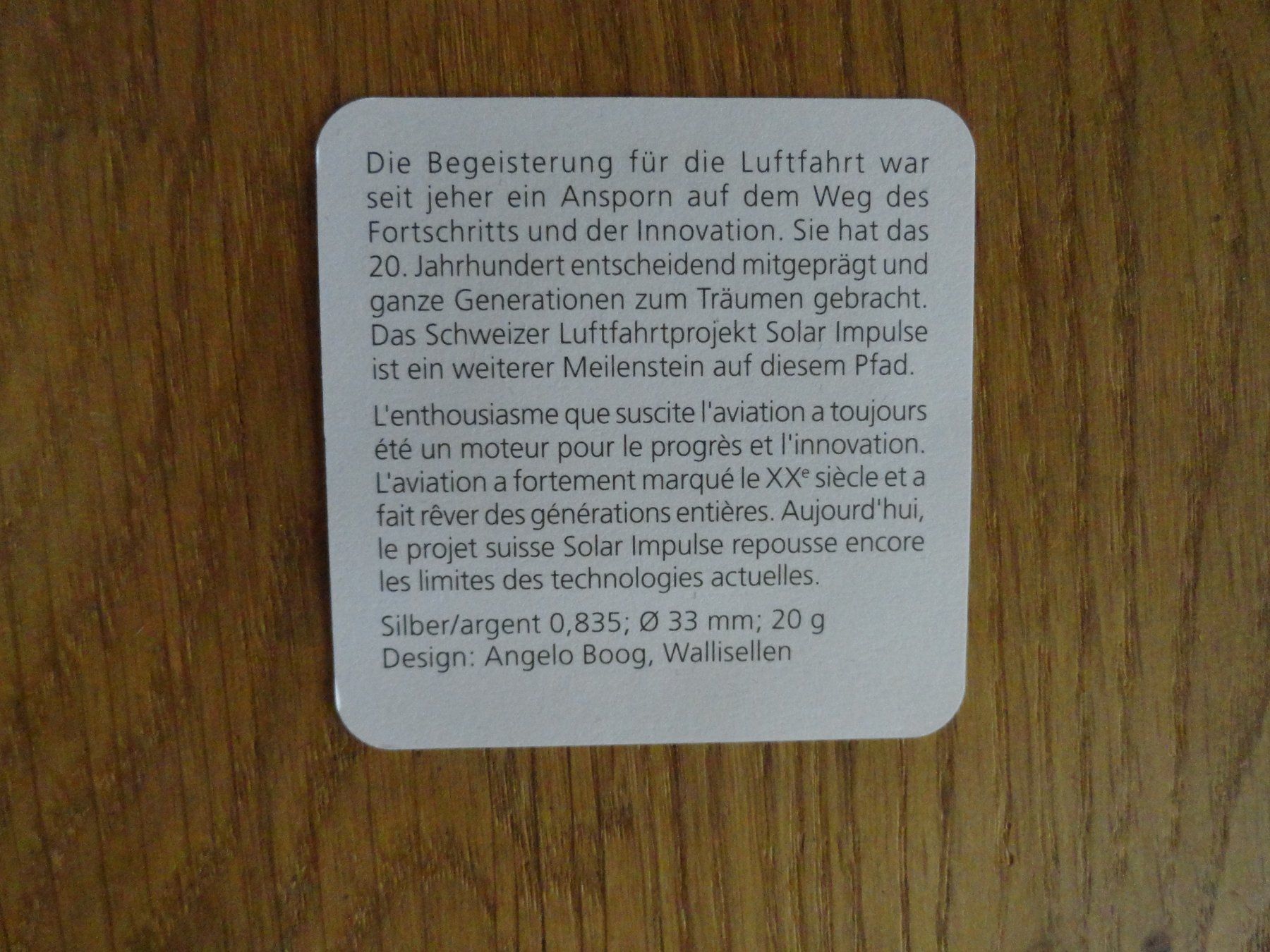 Alle Münzen: 20 Fr. Sondermünze 2015 - Silber - Solar Impulse - PP – Gebraucht aus Gerlafingen von Shiva_74 8