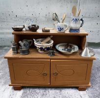 Puppenküche Geschirr blau Puppenmöbel Buffet Porzellan