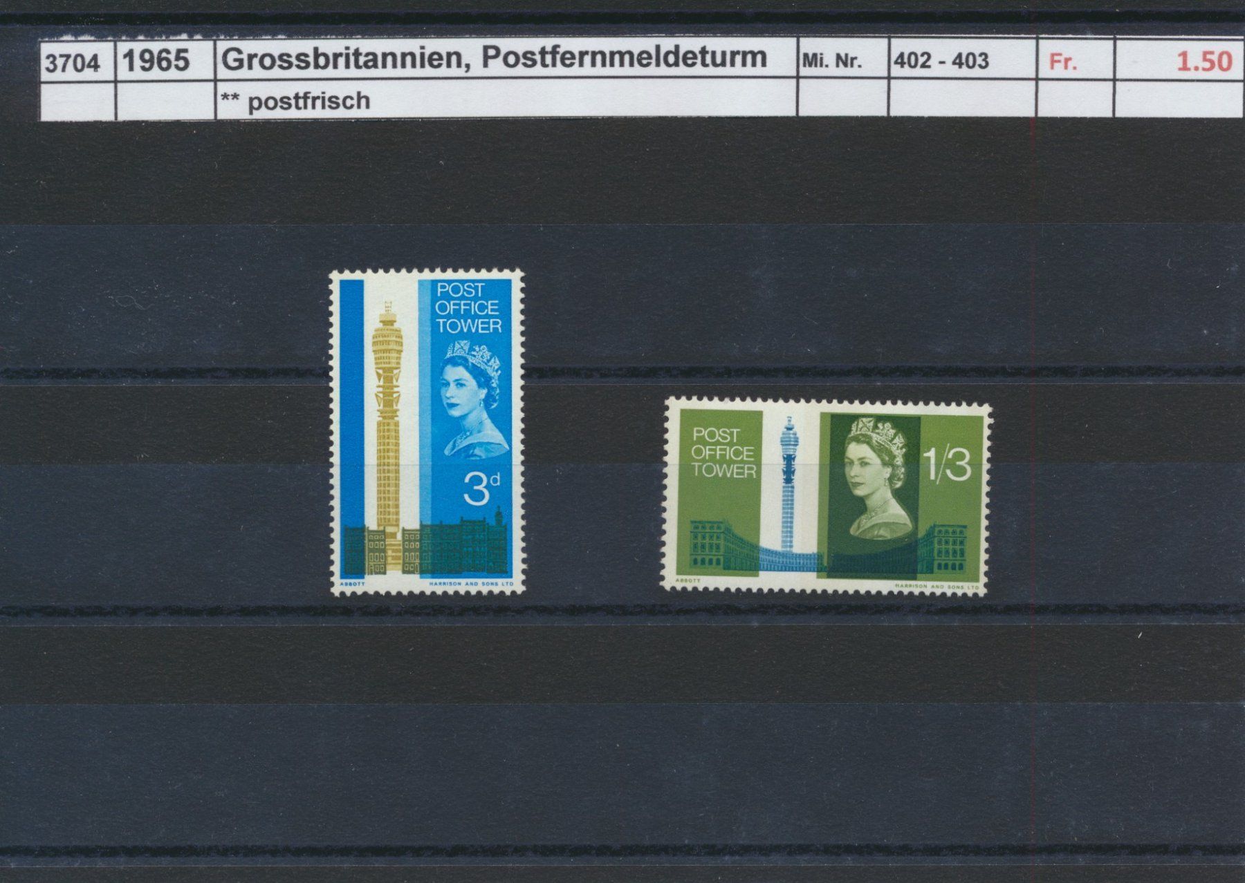 Tutti i francobolli: 1965 Grossbritannien, "Postfernmeldeturm", ** postfrisch – Nuovo (secondo la descrizione) da Winterthur venduto da Zupogeru