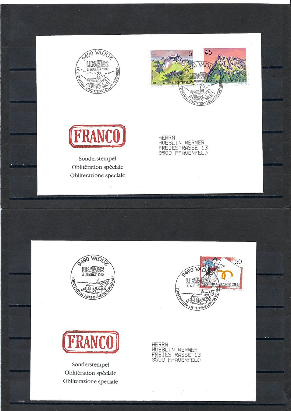 Alle Briefmarken: 9 Sonderbrief mit Sonderstempel 1.8.-9.8.92 / LIBA 92 – Gebraucht aus Bronschhofen von Imsr 1