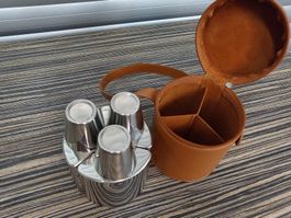 Reiseflaschen Set 3 Stk. mit Bechern und Leder Etui