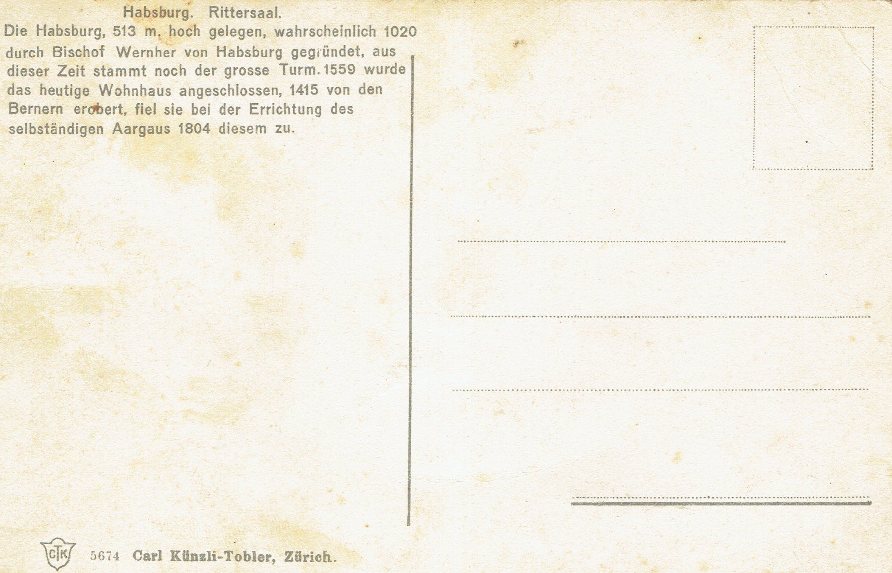 Cartoline postali: Habsburg AG, um 1920 – Usato da Otelfingen venduto da Schmitte9 1