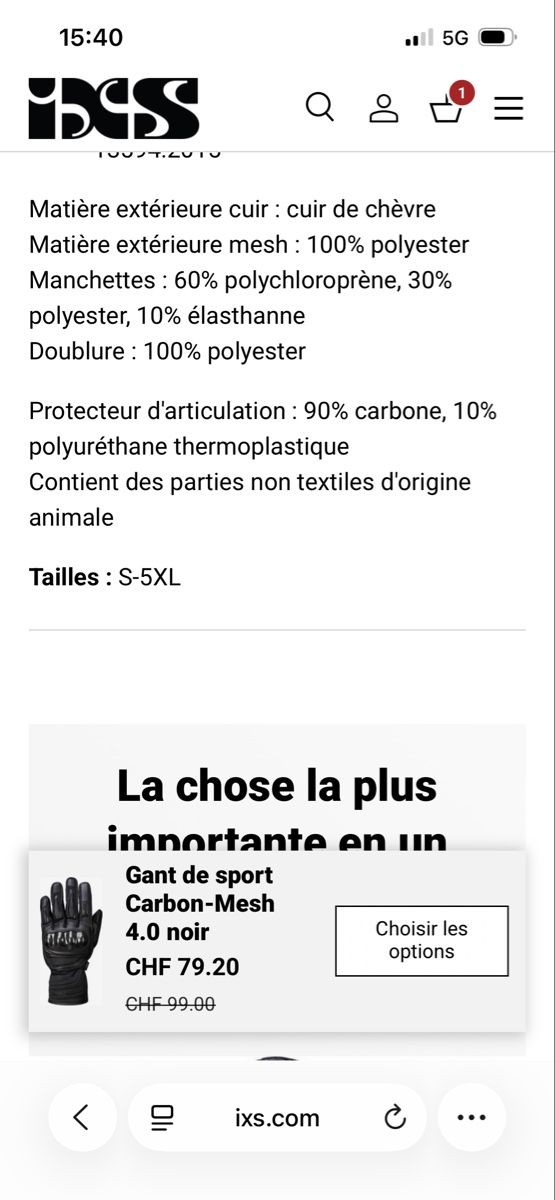 IXS Guanti & manicotti: Gants moto IXS 2XL  – Usato da Echandens venduto da la_pieuvre 5