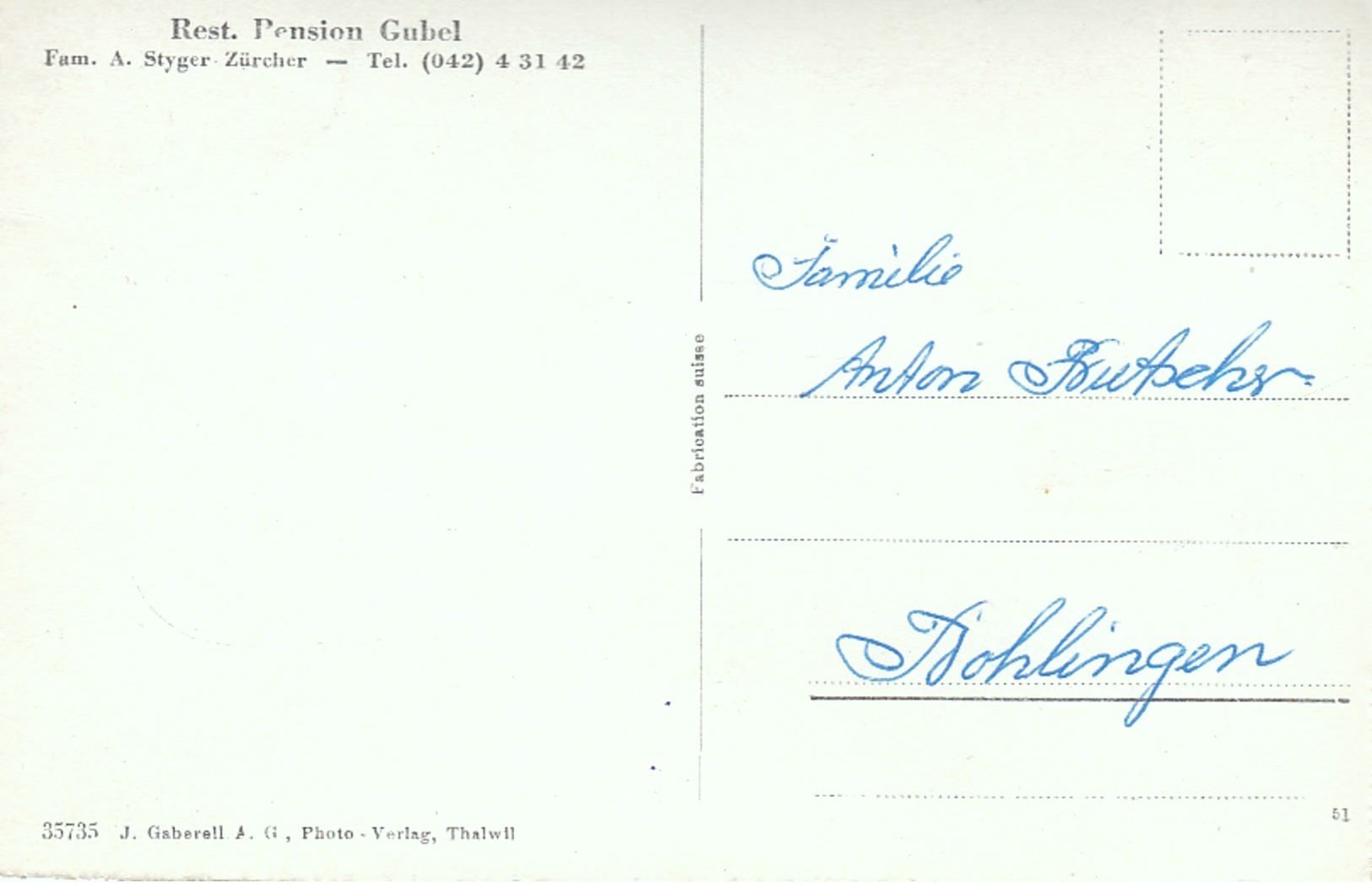 Cartes postales: MENZINGEN Restaurant Gubel – D'occasion à Jona par philajona 1