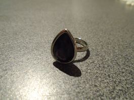 Ring, silberfabig, violetter Tropfen, verstellbar