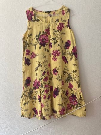 Kurzes Leinenkleid in gelb, 100 % Leine