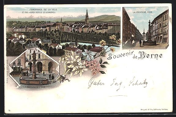 Cartoline postali: Litho Bern, Panorama de la Ville, La Gra – Usato da Berlin venduto da bartko-reher