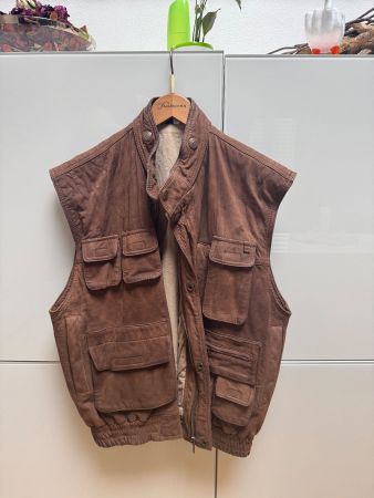 Gilet vintage in pelle marrone, taglia M/L