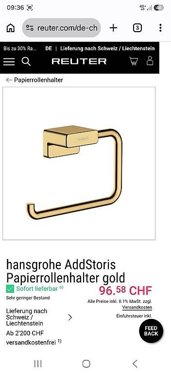 WC: Papierhalter Gold gebürstet  – Nuovo e nell'imballaggio originale da Embrach venduto da Manuel.monteiro 1