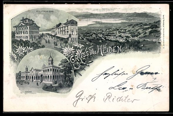 Cartoline postali: Litho Heiden, Ortsansicht, Hotel und Pen – Usato da Berlin venduto da bartko-reher
