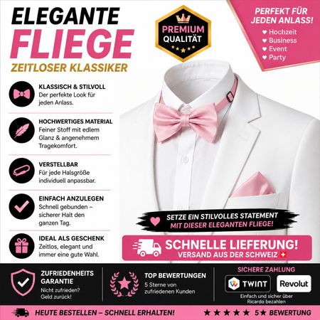 Fliege & Einstecktuch Rosa | Hochzeit, Bräutigam, Trauzeuge