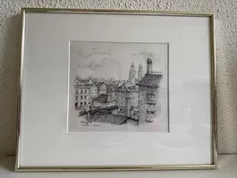 Original Zeichnung Werner Luzi, 1977, Zürich, gerahmt