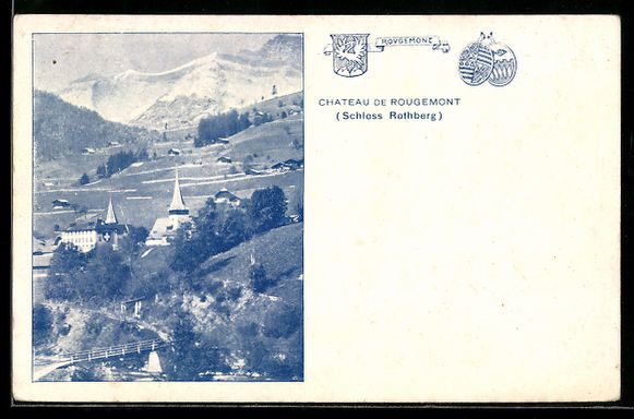 Cartoline postali: AK Rougemont, Vue général et le chateau – Usato da Berlin venduto da bartko-reher