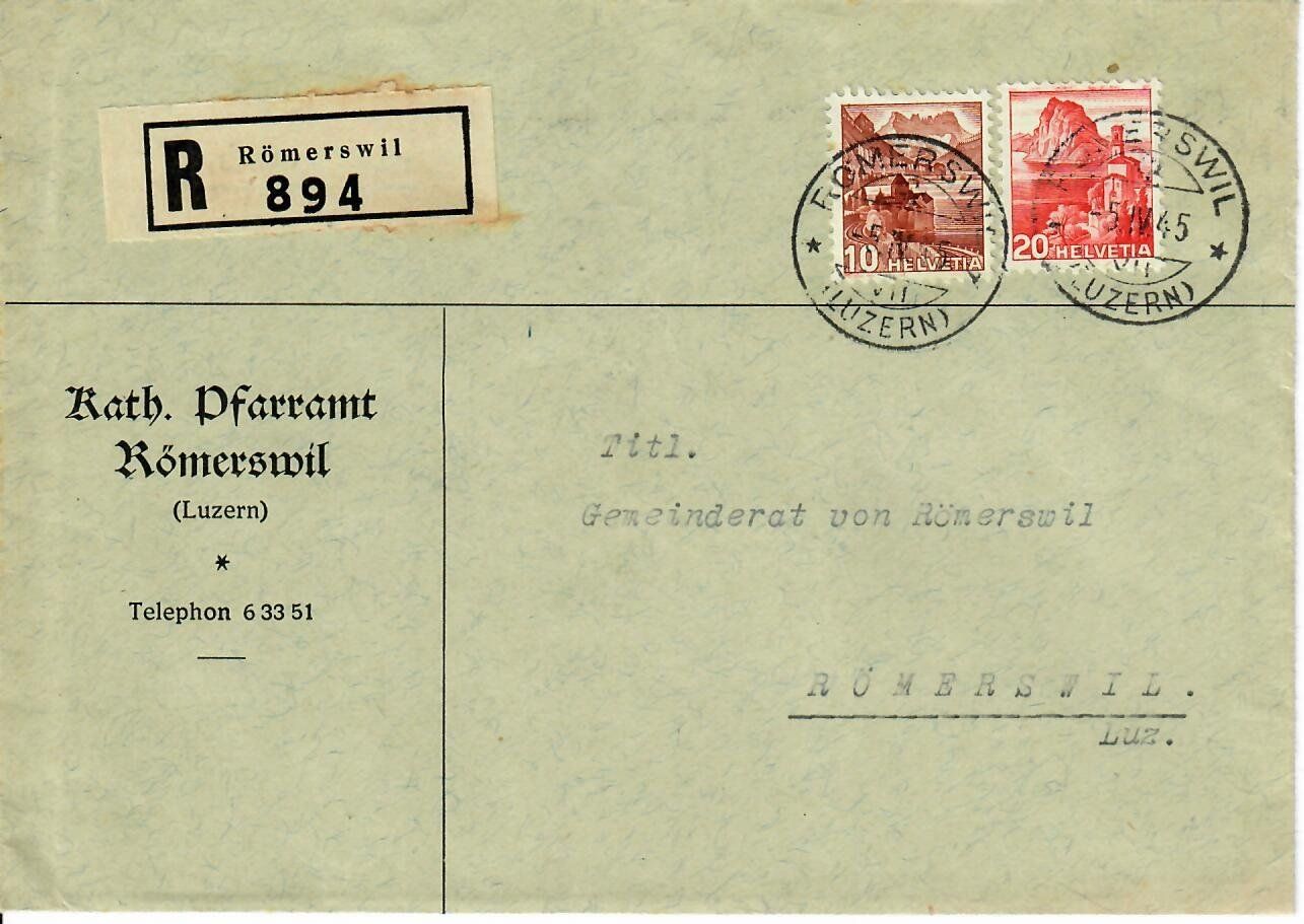 Tutti i francobolli: R - Brief Römerswil 1945 – Usato da Hochdorf venduto da Ziegel-16