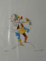 Emanuele Luzzati – Flautista – acquaforte acquarellata firma