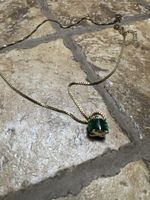 Collana Argento Placcato oro con pendente verde smeraldo-