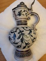 Antiker Bierkrug mit Zinn-Deckel, handbemalt