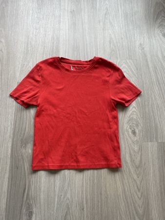 Rotes Sommer T-Shirt Gr. L für Damen, Rippstrick, leicht