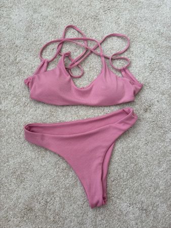 Bikini gerippt rosa zweiteilig Gr. S Shein