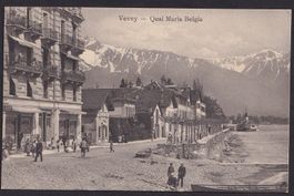 Vevey Quai Maria Belgia mit Dampfschiff