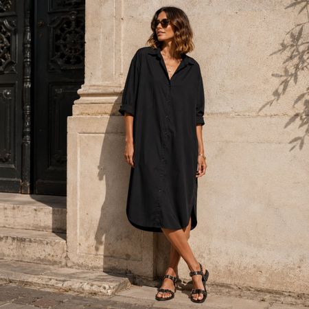 Oversize Hemdblusenkleid aus Baumwolle Schwarz XL - neu