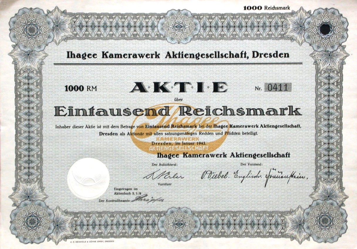 Documenti: Ihagee Kamerawerk AG, Dresden - 1942 – Usato da Solothurn venduto da Sgasche