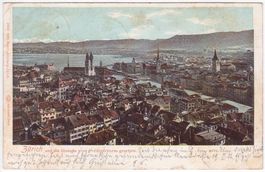 Zürich und die Utokette vom Predigerturm, gelaufen 1905